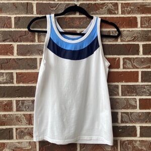 Tory Sport White With Blue Stripes Pima Cotton Tank Top